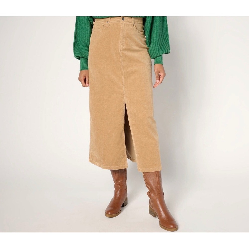 NYDJ Womens Tan Corduroy High Rise Midi Skirt Lift Tuck Technology Size 18 Plus